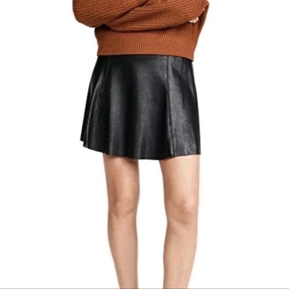 SPANX Black Faux Leather Mini Skirt Large Skater 90s Y2K A-Line